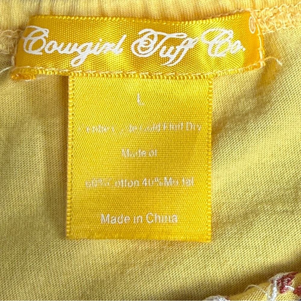 Cowgirl Tuff Co Yellow Embroidered Western Boho Aztec Off Shoulder Top L - Picture 8 of 9